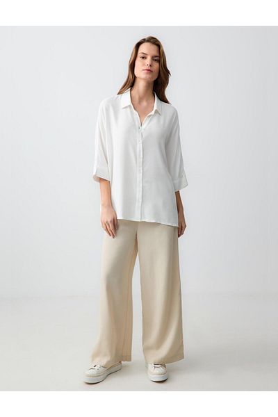 Jimmy Key White Three Quarter Sleeve Relaxed Cut Long Woven Shirt
