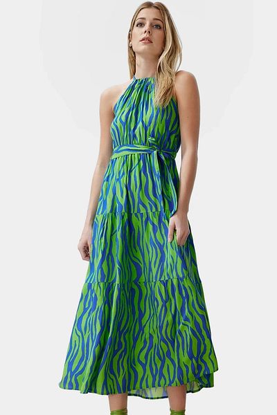 PayBuy A Line Maxi Viscose Blend Summer Dress Sleeveless Halter Neckline Design Stylish Look