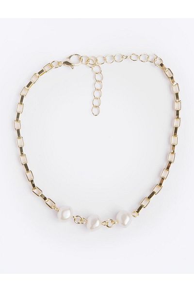 Jimmy Key Gold Color Pearl Detailed Shiny Adjustable Anklet