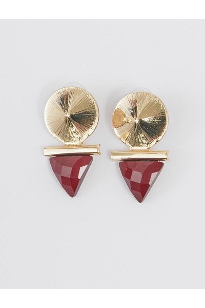 Jimmy Key Shiny Modern Earrings with Red Geometric Figures