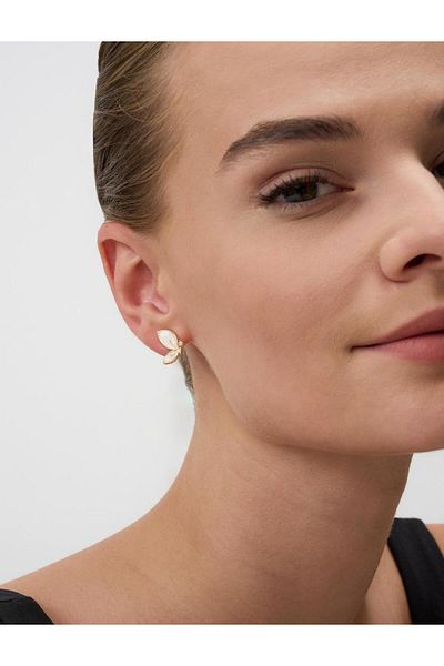Jimmy Key White Enamel Detailed Butterfly Figure Earrings