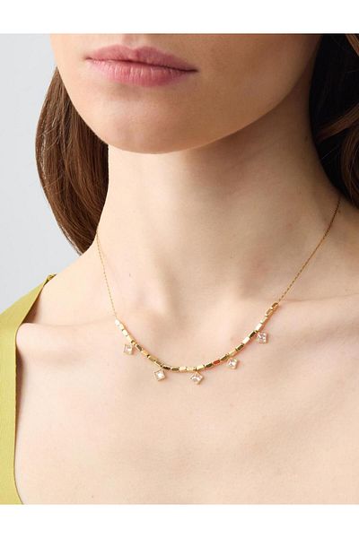 Jimmy Key Gold Color Square Figured Glossy Adjustable Necklace