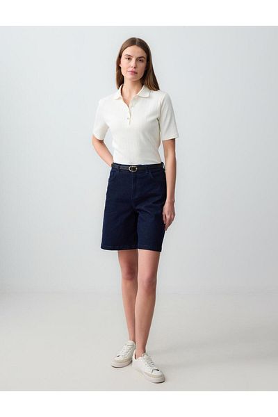 Jimmy Key Dark Blue High Waist Wide Leg Denim Shorts