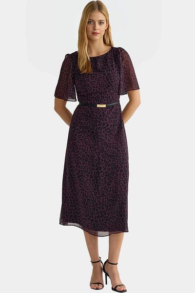 PayBuy Chiffon Midi Dress a Line Mold Angel Sleeve Animal Pattern Summer Zarifane Design Distinguished Material