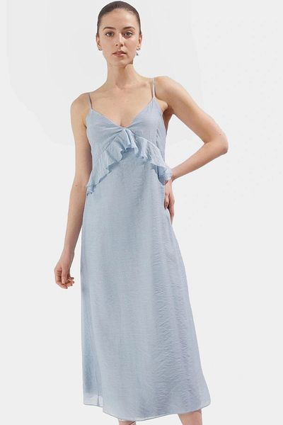 PayBuy Maxi Crinckle Organza Dress V Neck Ruffle Lined Summer Zarifane Design Long Lasting