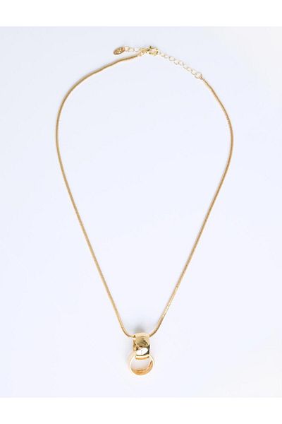 Jimmy Key Gold Color Double Ring Detailed Chain Necklace
