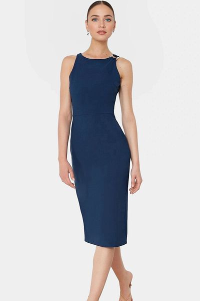 PayBuy Elegant Halter Neck Midi Dress Body-Hugging Cutout Woven Fabric Stylish Casual Style Professional Look