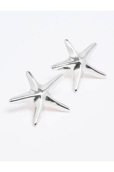 Jimmy Key Silver Color Star Figured Metal Earrings