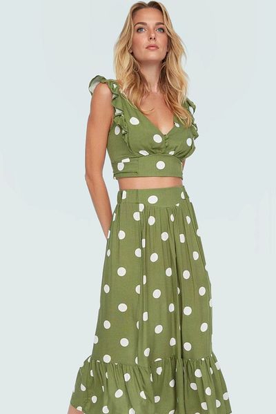 PayBuy Stylish Polka Dot Viscose Blouse Skirt Set Summer Beach Fashion Appearance Premium Quality
