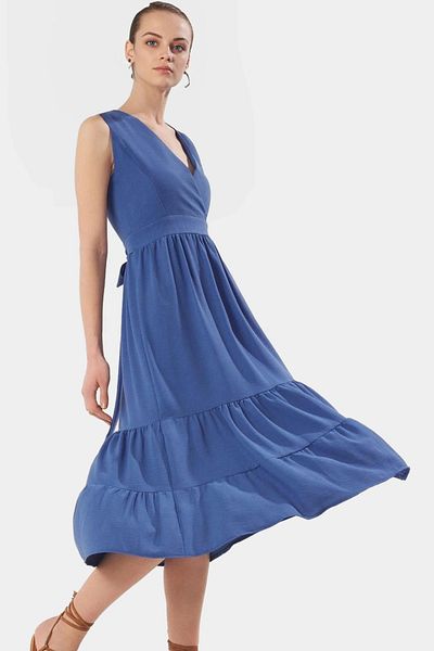 PayBuy Women's Midi Length V Neck Aerobin Woven Dress Comfortable Casual Style Trend Design Modern