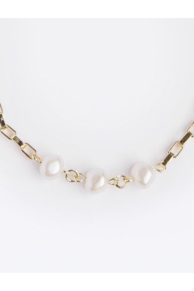 Jimmy Key Gold Color Pearl Detailed Shiny Adjustable Anklet