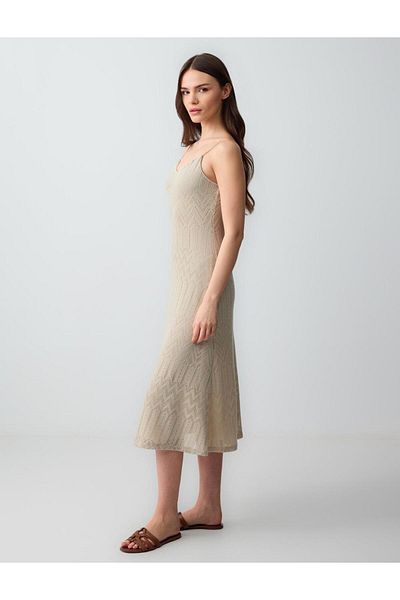 Jimmy Key Stone Slim Fit Strap V-Neck Openwork Knitted Midi Dress