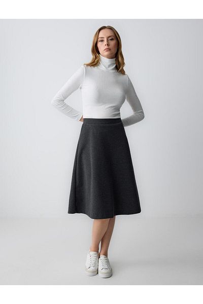 Jimmy Key Anthracite Melange Relaxed Fit Regular Waist Elastic Waist Midi Skirt