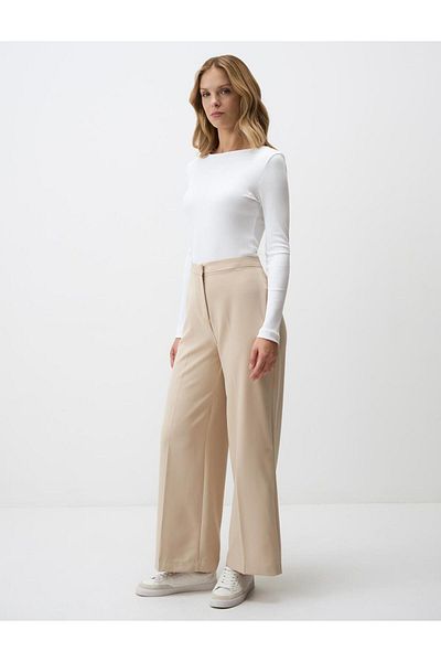 Jimmy Key Beige High Waist Relaxed Fit Wide Leg Woven Trousers