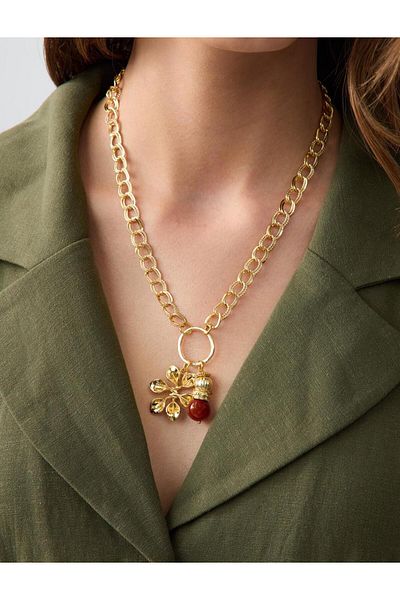 Jimmy Key Gold Color Flower Figured Adjustable Chain Necklace