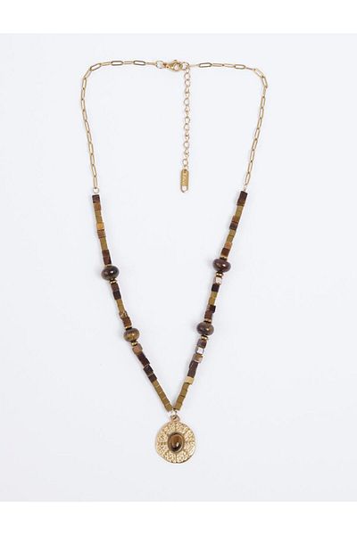 Jimmy Key Brown Ethnic Figured Natural Stone Necklace
