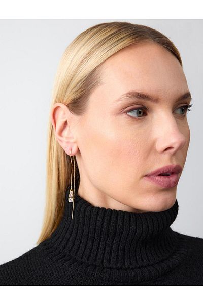 Jimmy Key Silver Color Chain Detailed Swinging Earrings