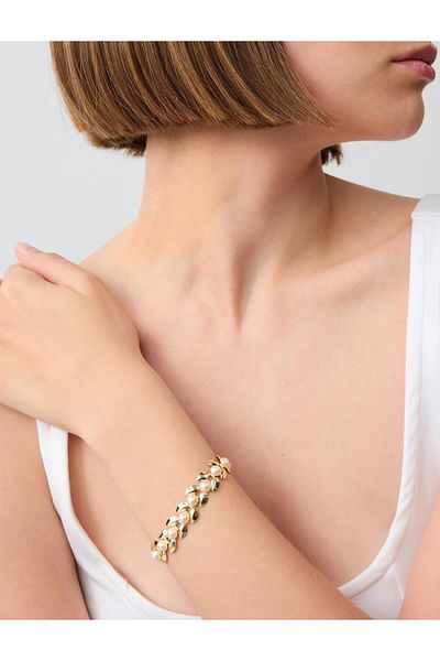 Jimmy Key Gold Color Pearl Detailed Adjustable Chain Bracelet