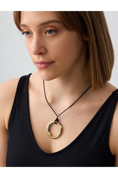 Jimmy Key Gold Color Ring Figured Long Necklace