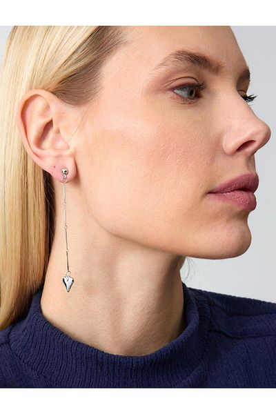 Jimmy Key Silver Color Shiny Heart Figured Swinging Earrings