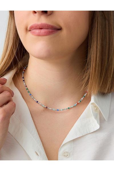 Jimmy Key Silver Color Shiny Stone Adjustable Necklace