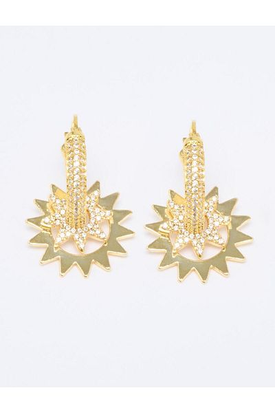 Jimmy Key Orange Star Figured Shiny Stone Hoop Earrings