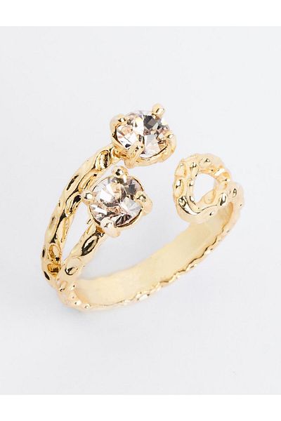 Jimmy Key Gold Color Twist Patterned Shiny Stone Ring