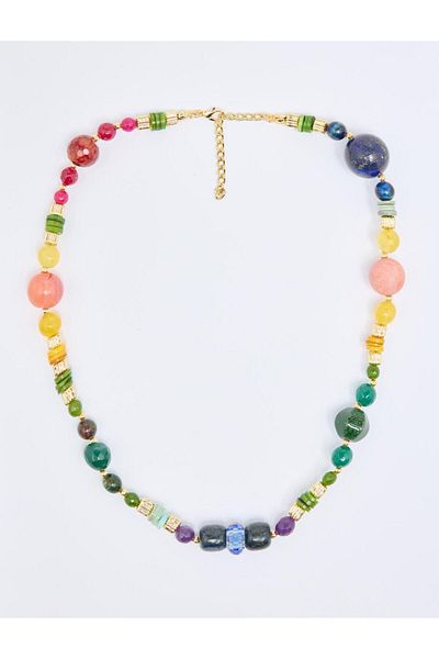 Jimmy Key Mixed Color Natural Stone Detailed Adjustable Necklace
