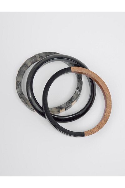 Jimmy Key Mixed Wood Look Triple Bracelet Set