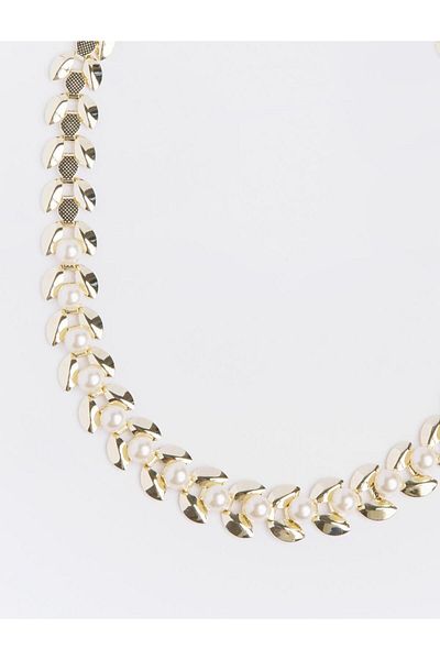 Jimmy Key Gold Color Pearl Detailed Chain Adjustable Necklace