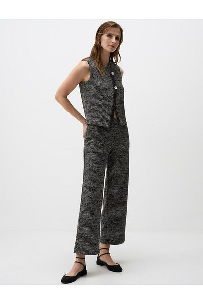 Jimmy Key Anthracite Melange High Waist Wide Leg Relaxed Fit Knitted Trousers