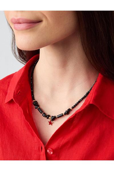 Jimmy Key Black Star Figured Bead Detailed Adjustable Necklace