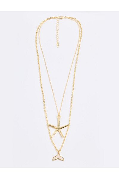 Jimmy Key Gold Color Star Figured Multi Chain Adjustable Necklace