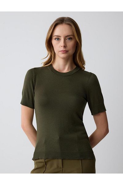 Jimmy Key Khaki Crew Neck Short Sleeve Knitwear Sweater