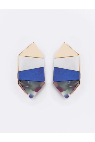 Jimmy Key Blue Color Block Asymmetrical Patterned Earrings