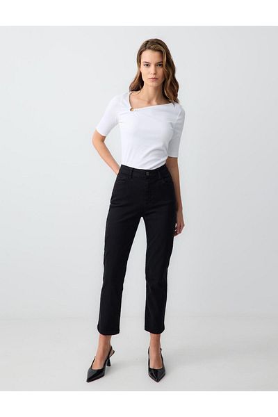Jimmy Key Black High Waist Regular Leg Denim Trousers