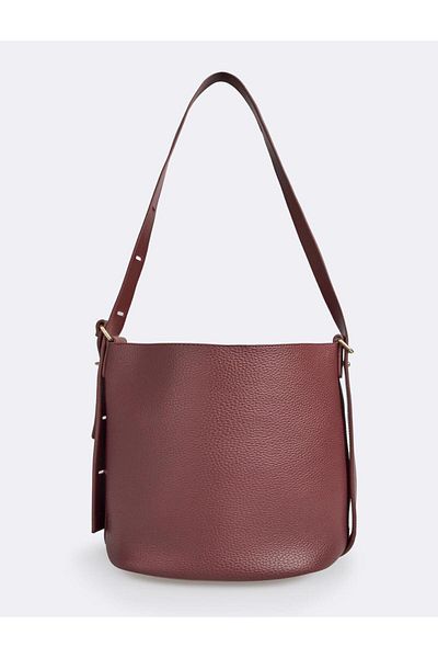 Jimmy Key Claret Red Logo Detailed Leather Bag with Strap