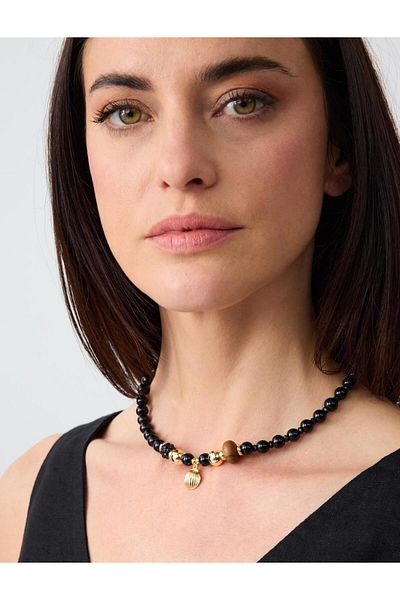 Jimmy Key Black Big Bead Detailed Necklace