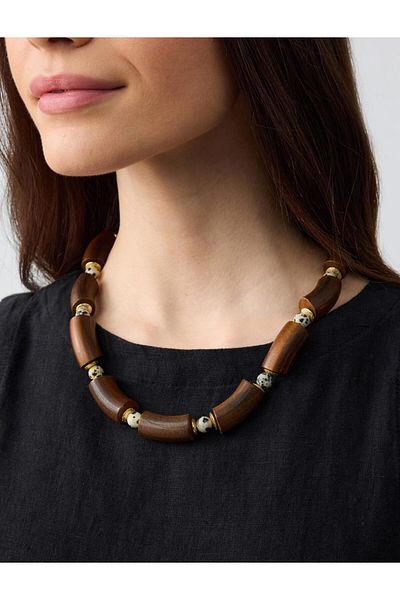 Jimmy Key Brown Adjustable Wooden Detailed Necklace