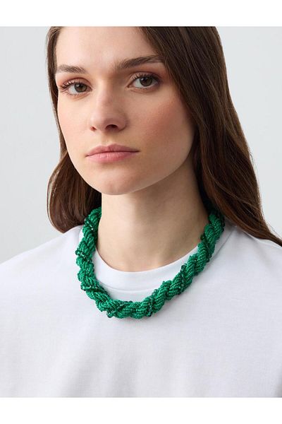 Jimmy Key Thick Coiled Necklace with Green Bead Detail