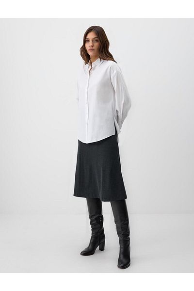 Jimmy Key Anthracite Melange High Waist Comfortable Cut Elastic Waist Knitted Midi Skirt