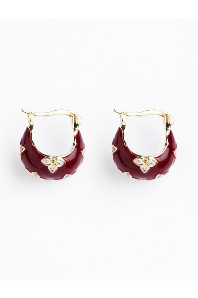 Jimmy Key Red Clover Figured Shiny Stone Half Hoop Earrings