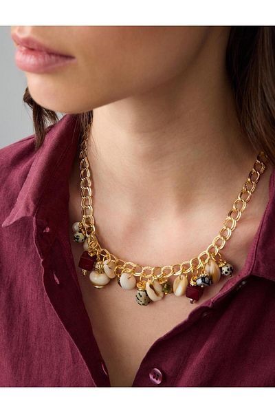 Jimmy Key Gold Color Multiple Seashell Figured Chain Necklace
