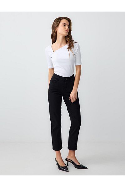 Jimmy Key Black High Waist Regular Leg Denim Trousers