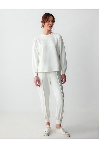 Jimmy Key White Crew Neck Long Sleeve Floral Print Knitted Sweatshirt