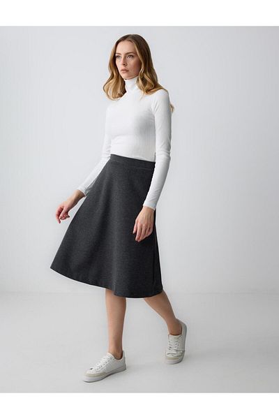 Jimmy Key Anthracite Melange Relaxed Fit Regular Waist Elastic Waist Midi Skirt