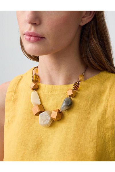 Jimmy Key Orange Asymmetrical Patterned Stone Necklace