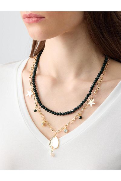 Jimmy Key Double Adjustable Necklace with Black Star Figure and Pearls