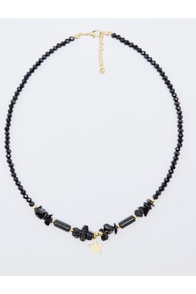 Jimmy Key Black Star Figured Bead Detailed Adjustable Necklace