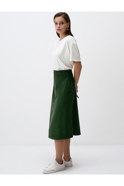Jimmy Key Fusta midi din catifea, verde, 100% bumbac